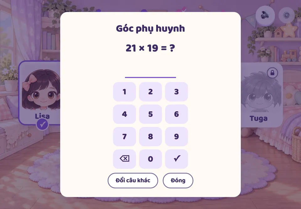 Cổng phụ huynh: một phép nhân hai số hai chữ số và bàn phím số